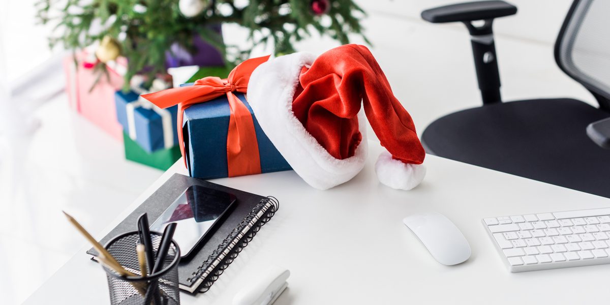 Office desktop at Christmastime includes data security